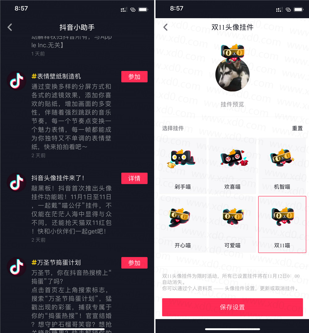 打开抖音->消息->抖音小助手->找到抖音头像挂件消息进入设置